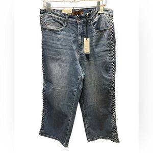 Judy Blue Braided Side Seam Wide Leg Jeans in Medium Blue